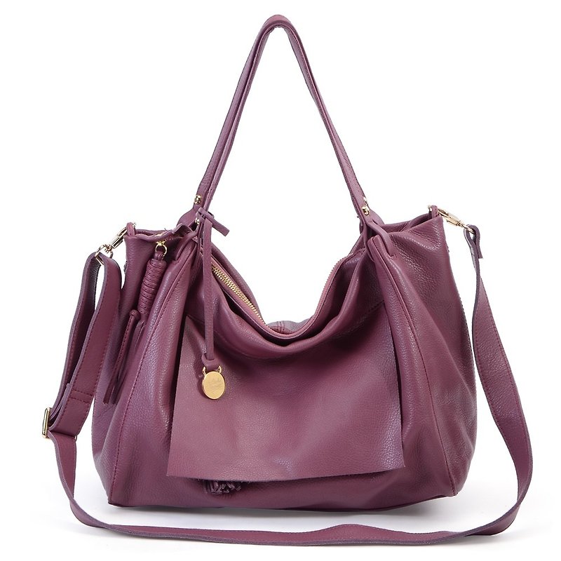 La Poche Secrete: French girl's cool bag _ red wine purple _ leather shoulder bag with backpack _1974 - กระเป๋าแมสเซนเจอร์ - หนังแท้ สีแดง