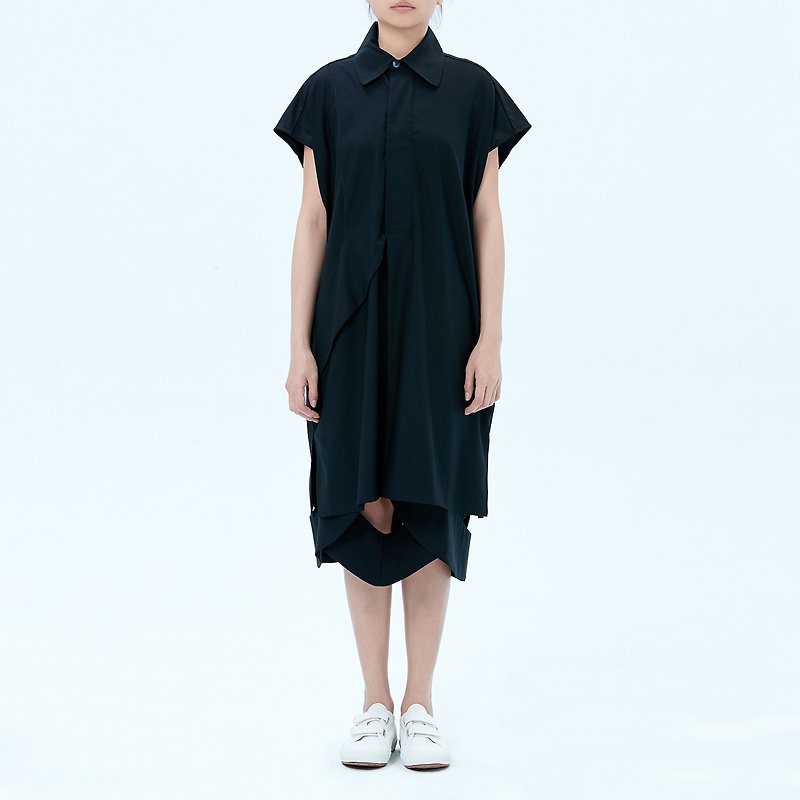 Black Cut Detail Midi Skirt - Skirts - Cotton & Hemp Black
