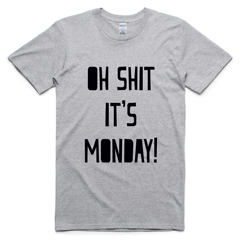 OH SHITMONDAY半袖Tシャツグレー月曜日テキストWenqing安いファッションデザイン自社ブランド - Tシャツ メンズ - コットン・麻 グレー