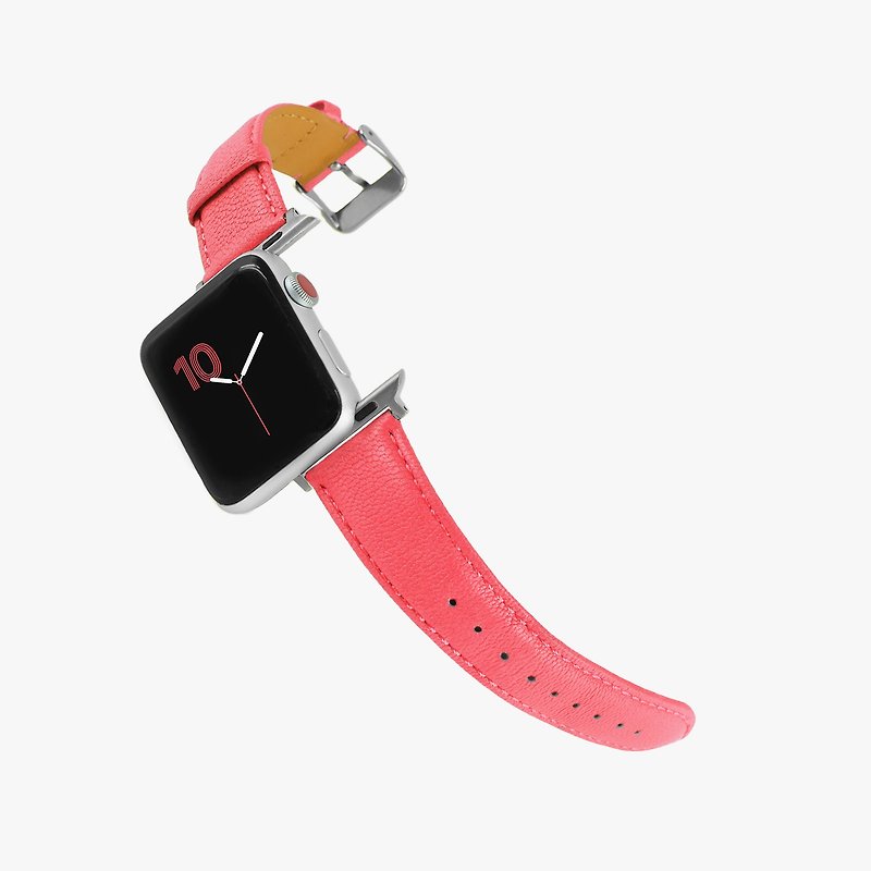 Italian Chèvre Leather Apple Watch Bands (for Series 1 2 3 4 5 6 SE) - Raspberry - สายนาฬิกา - หนังแท้ สึชมพู