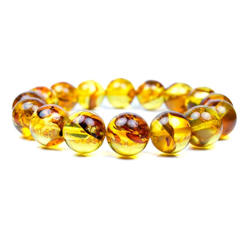 【正佳珠寶】花珀 頂級金透花珀 12.8-13.2mm 金花珀手珠 - 手鍊/手環 - 半寶石 多色