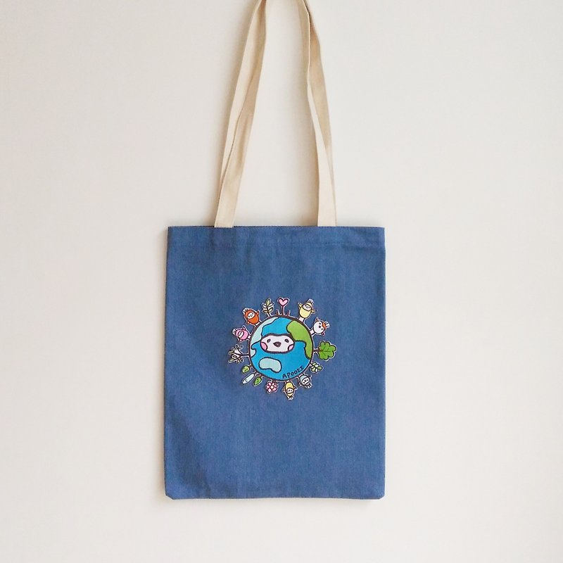 Earth Denim canvas bag - กระเป๋าแมสเซนเจอร์ - ผ้าฝ้าย/ผ้าลินิน สีน้ำเงิน