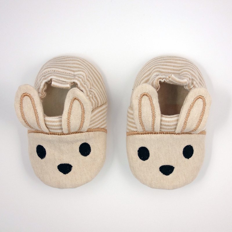 (Rabbit Mint Baby) with rabbit walks to organic cotton embroidered baby toddler shoes - (BBS-S0002) - รองเท้าเด็ก - ผ้าฝ้าย/ผ้าลินิน สีกากี