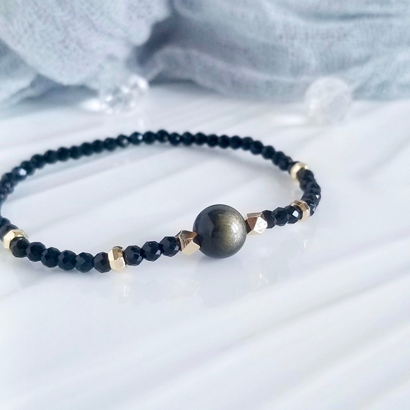 Golden Obsidian Black Spinel Minimalist Bracelet | August November Birthstone - Bracelets - Crystal Black