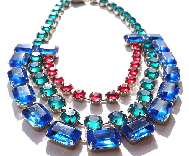 70s vintage red blue green acrylic necklace - Shop panic-art-market  Necklaces - Pinkoi