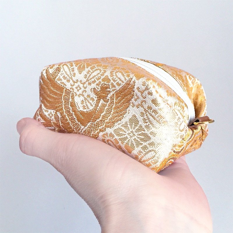 Pouch with Japanese traditional pattern, Kimono (Small) "Brocade" - Toiletry Bags & Pouches - Other Materials Gold