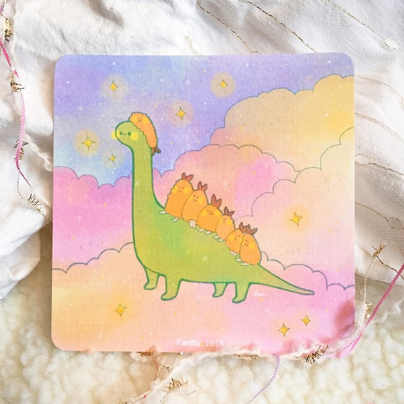 Dinosaurs and fried shrimps / rounded postcard cards - Cards & Postcards - Paper Multicolor