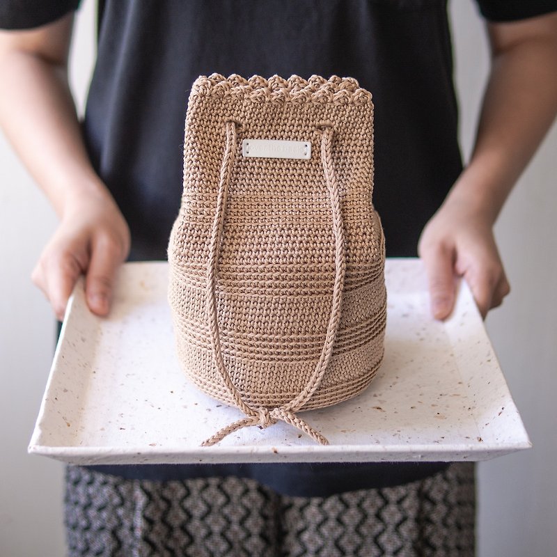 OBJ hand-woven street bag mini portable shoulder back versatile bucket bag - khaki - Handbags & Totes - Cotton & Hemp Khaki