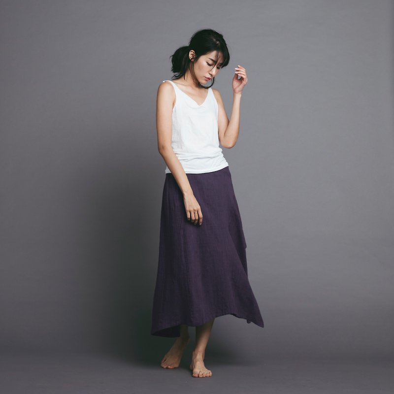 不規則な綿と麻のドレス-紫 - スカート - コットン・麻 パープル