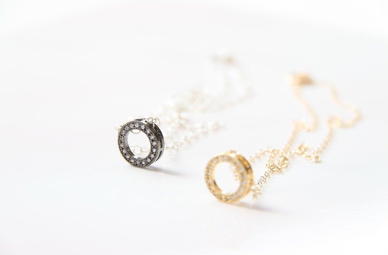 "Chain ring" sterling silver plated necklace 1 piece / Sterling silver plated gold with - สร้อยคอ - เครื่องเพชรพลอย สีทอง