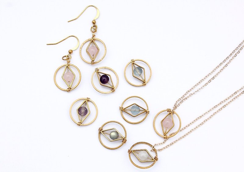 Geometric Rose Quartz earrings (gold-plated 925 sterling silver ear hook) crystal - Earrings & Clip-ons - Gemstone Pink
