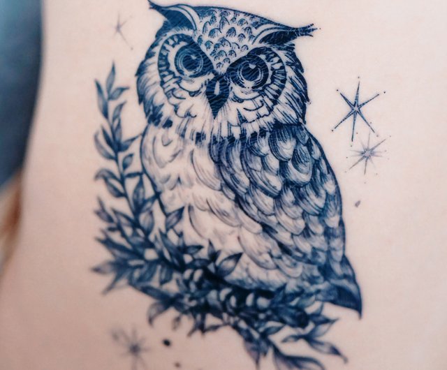 Night Owl Tattoo 貓頭鷹刺青紋身貼紙插畫風森林鳥動物紋身刺青- 設計 