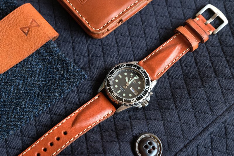Leather watch strap  Arrows  Leather watch band 20 mm 22mm 24mm. - 錶帶 - 真皮 橘色