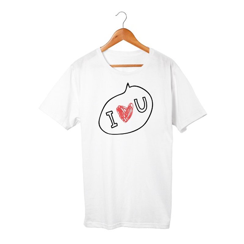 I Love U T-shirt - เสื้อฮู้ด - ผ้าฝ้าย/ผ้าลินิน ขาว