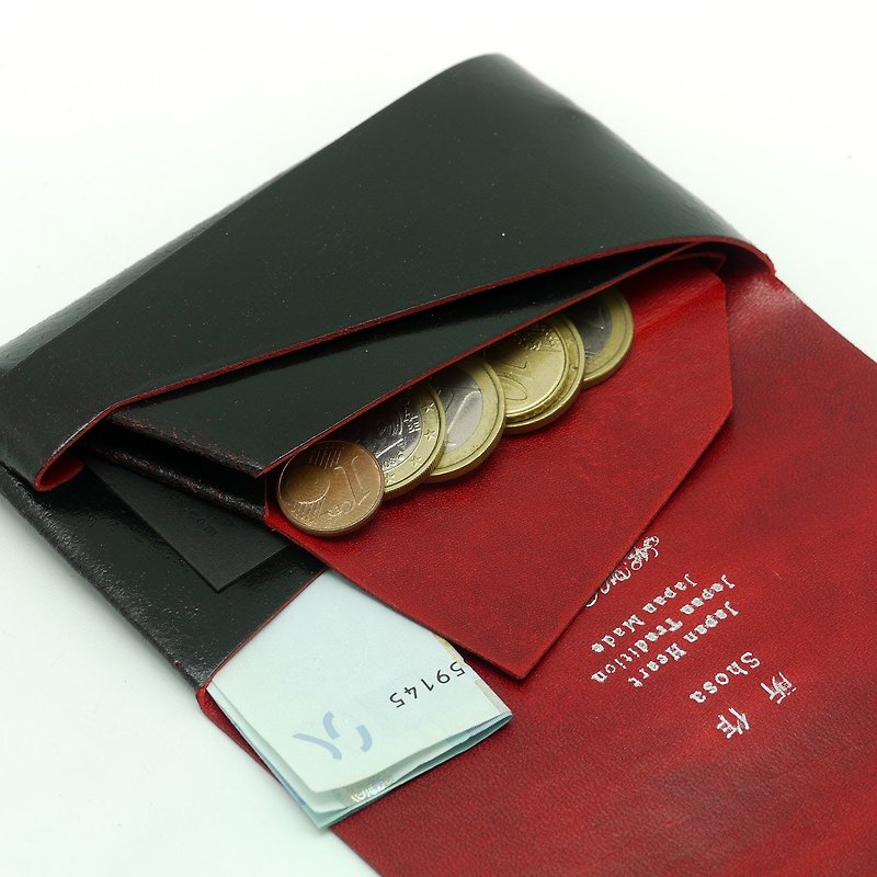 Handmade in Japan-Shosa vegetable tanned cowhide coin purse-fashionable and restrained / black and red - Coin Purses - Genuine Leather 
