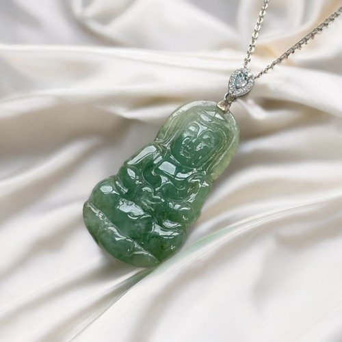 瓔珞珠寶盒 E.L.Jewelry Box 冰糯綠翡翠觀音菩薩項鍊 925純銀墜頭 | 天然緬甸玉翡翠A貨