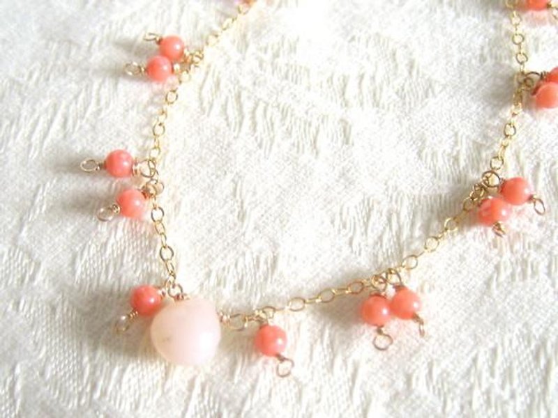 14kgf Pink Opal & Pink coral bracelet - Bracelets - Gemstone Pink