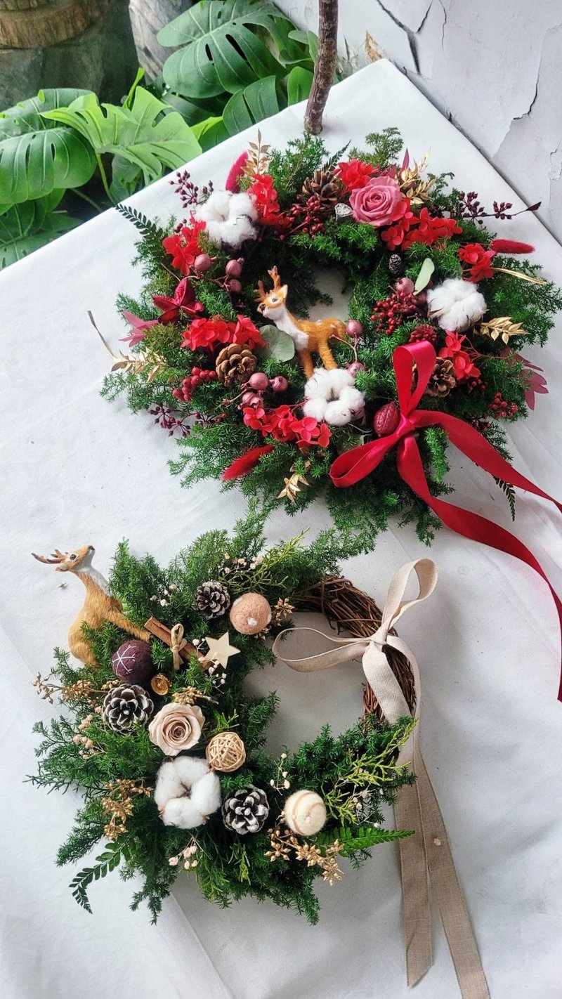 Colorful Christmas. Half-moon/round Christmas wreath hand-making class (dry cedar/everlasting cedar) - จัดดอกไม้/ต้นไม้ - พืช/ดอกไม้ 