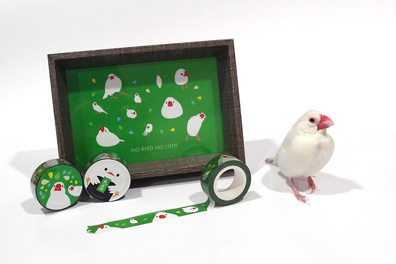 Set of Java sparrow Washi Masking Tape + Postcard (Matcha Daifuku) - Cards & Postcards - Paper Green