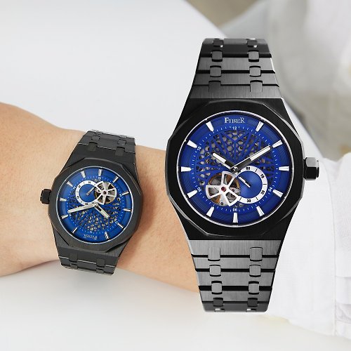 米朵貝菈．時光的禮物 FIBER 8017競速先鋒系列 鏤空機械腕錶-藍