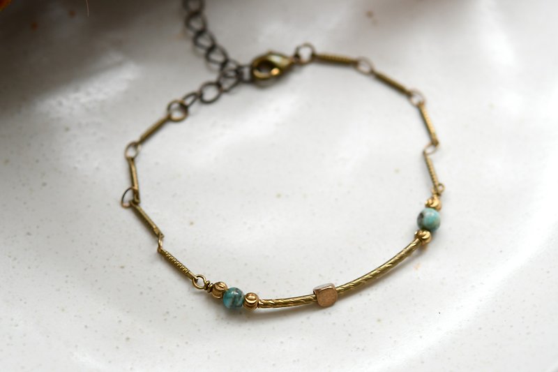 Turquoise green bamboo │ │ x Bronze Bronze Bracelet - Bracelets - Copper & Brass Green