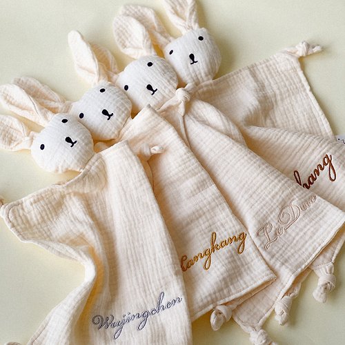 貝嬰寶貝 嬰童客製刺繡名字安撫巾 兔子小熊純棉手抓玩偶