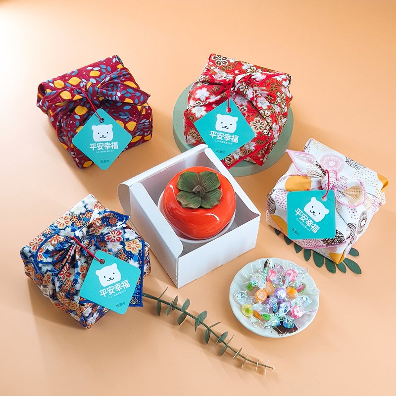 │Exquisite gift│Kaomi Furoshiki Treasure Box Type C - Xin Xiang Persimmon made into a ceramic jar containing fruit candies - Cake & Desserts - Fresh Ingredients Multicolor
