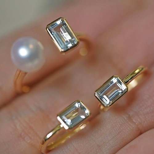 WhiteKuo高級珠寶訂製所 【WhiteKuo】18k天然珍珠遇見海水藍寶石戒指與耳扣