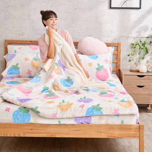 DUYAN 竹漾寢飾 法蘭絨羊羔絨毯 / 草莓乳酪
