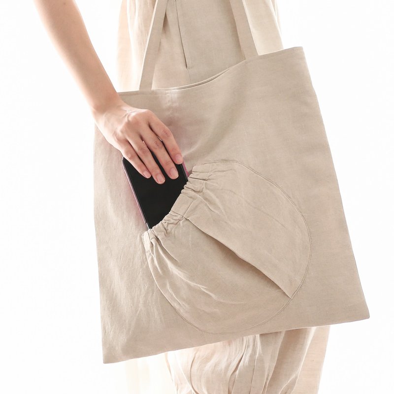 Natural linen tote bag handmade bag Minimal Bag Laptop Bag - Beige - 手提包/手提袋 - 亞麻 白色