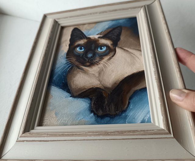 シャム猫の肖像画油絵タイ猫アート 13*18 センチメートル