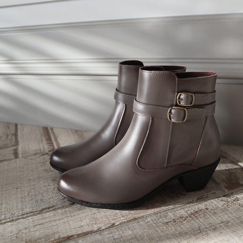 【 Deepshadow 】short boots - Gray - Women's Booties - Genuine Leather Gray