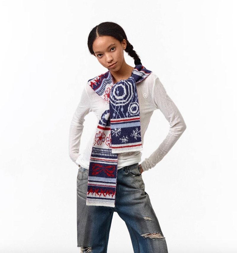 Lucky All Winter Striped Knit Hooded Scarf - Knit Scarves & Wraps - Other Materials Multicolor