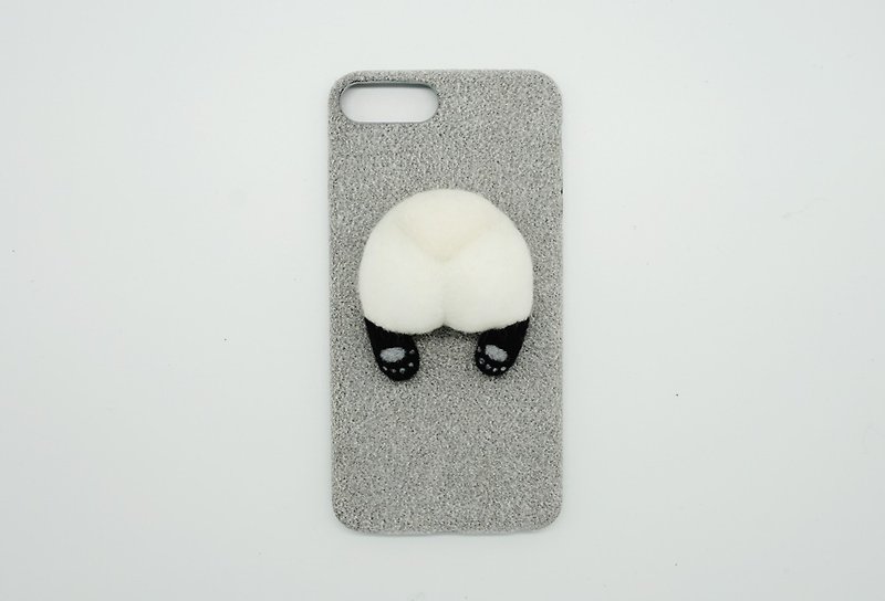 Needle Felting Panda Butt Phone Case Wool Felt 3D Panda Ass Phone Cover - เคส/ซองมือถือ - ขนแกะ สีดำ