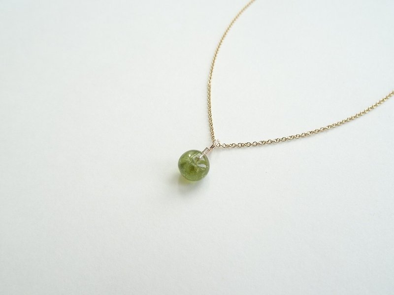 ::Daily Jewels:: Tourmaline Disc Candy Pendant Dainty 14K GF Necklace ◆ Olive Green - Collar Necklaces - Gemstone Green