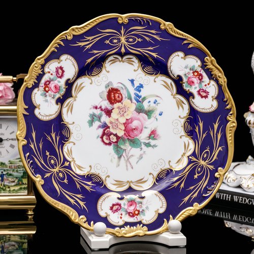 擎上閣裝飾藝術 稀有手繪英國製Wedgwood Coalport 花開絢麗藝術骨瓷盤歐式掛盤