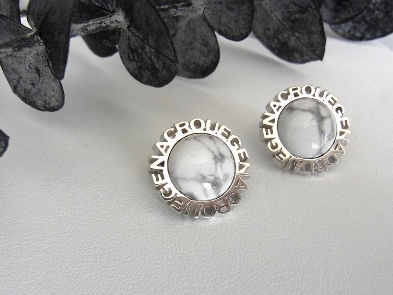 Circle stone earrings / silver - Earrings & Clip-ons - Sterling Silver Silver