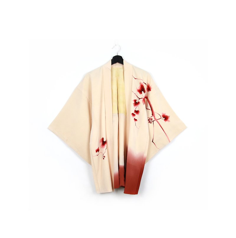 Back to Green-Japan brought back feather weaving ink/vintage kimono - เสื้อแจ็คเก็ต - ผ้าไหม 
