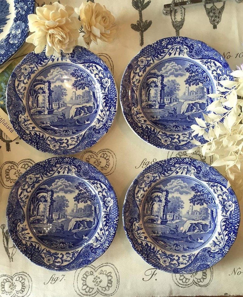 British classic blue dessert porcelain plate (JS) - จานเล็ก - เครื่องลายคราม สีน้ำเงิน