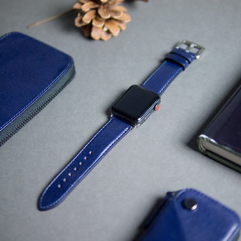 Alto Apple Watch 42/44/45mm Leather Band – Navy - Watchbands - Genuine Leather Blue