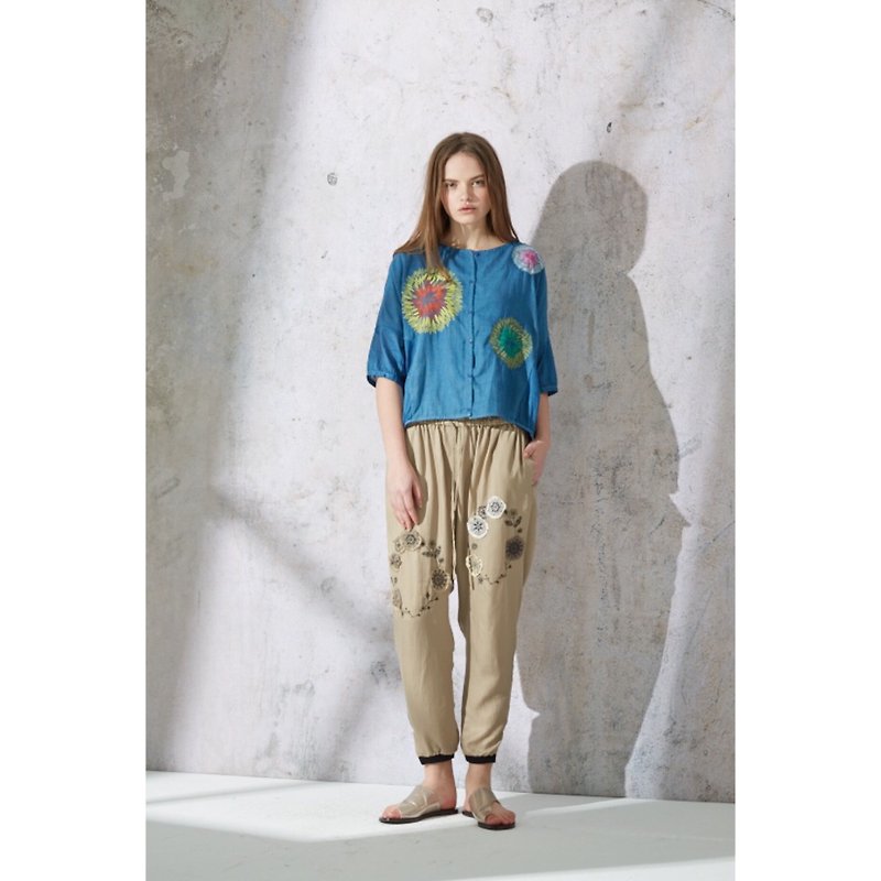 1801E0911 Embroidered trousers - Women's Pants - Cotton & Hemp Khaki