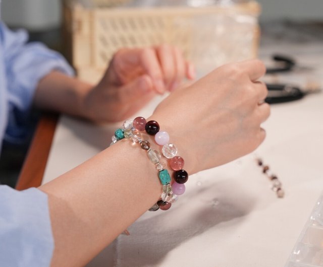 ハンドメイド グリーン クリスタル ビーズ ブレスレット 天然石 ファントム ピラミッド クォーツ ブレスレット レイキ