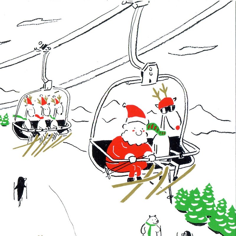 聖誕卡-米豬2022聖誕老人與麋鹿日常明信卡8號: 滑雪日 - 卡片/明信片 - 紙 金色