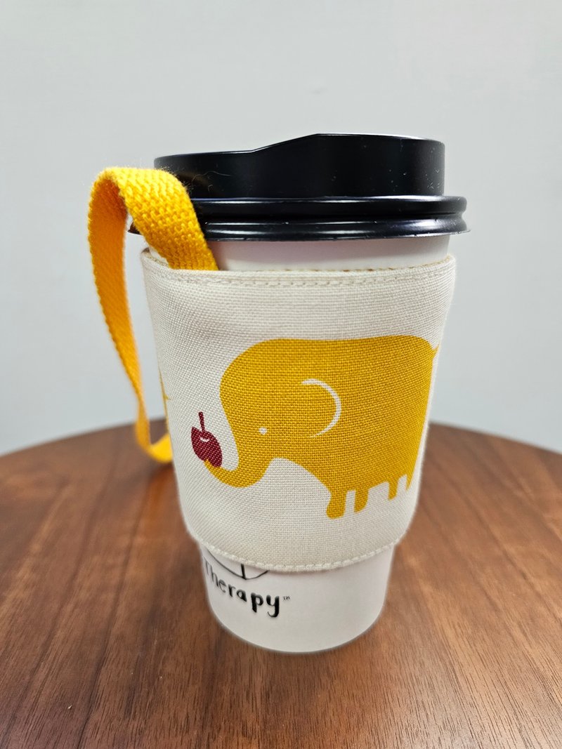 Yellow elephant double-layer environmental protection drink cup holder/cup bag - Beverage Holders & Bags - Cotton & Hemp 