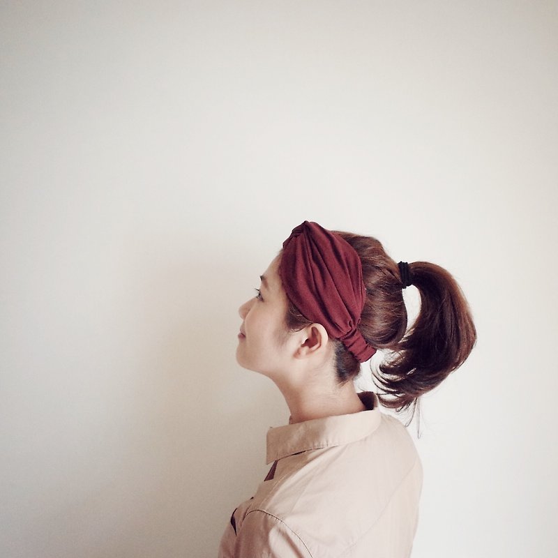 Natalie elastic Wide / handmade hair band - เครื่องประดับผม - ผ้าฝ้าย/ผ้าลินิน สีแดง
