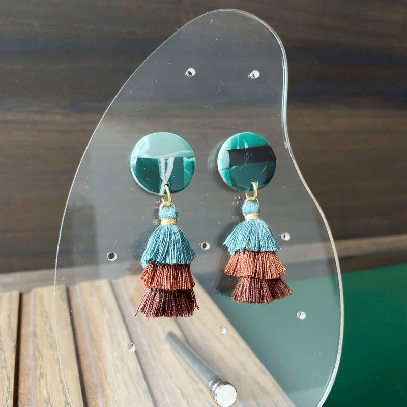 Turquoise brown tail tassel stud earrings - Earrings & Clip-ons - Other Materials Multicolor