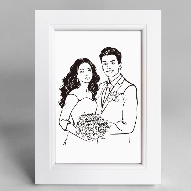 Custom Couple Portrait Wedding drawing from photo Framed / Unframed hand-drawn - Customized Portraits - Paper Black