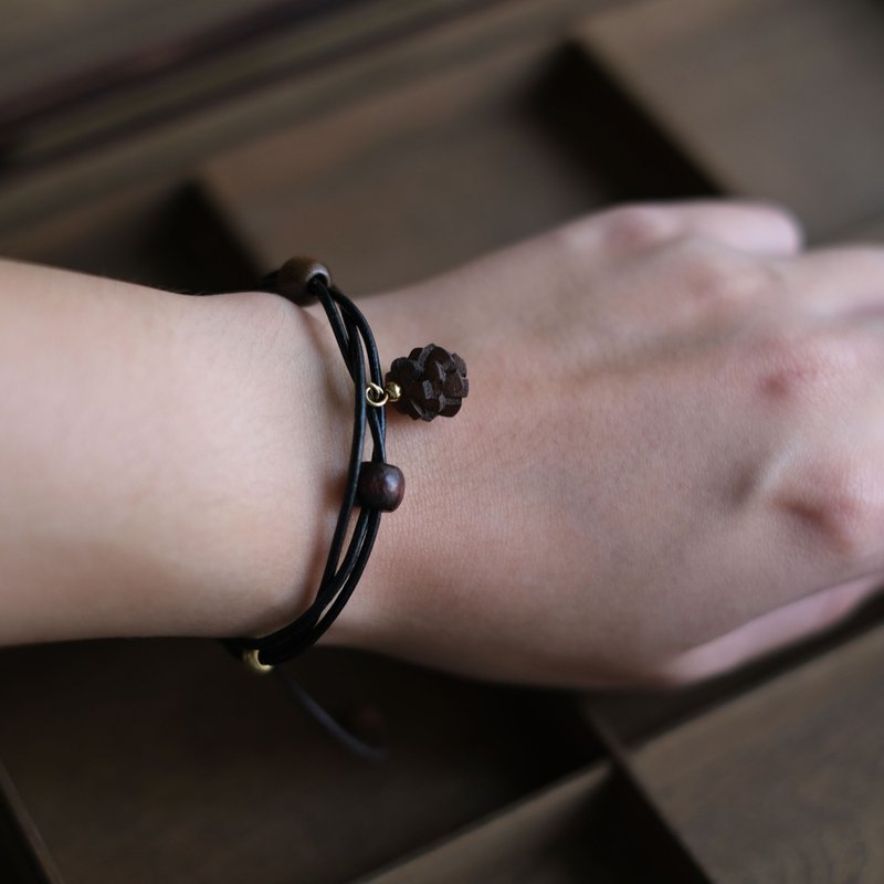 Small Round Pinecone Leather Bracelet (Dark Brown) - Bracelets - Genuine Leather Brown