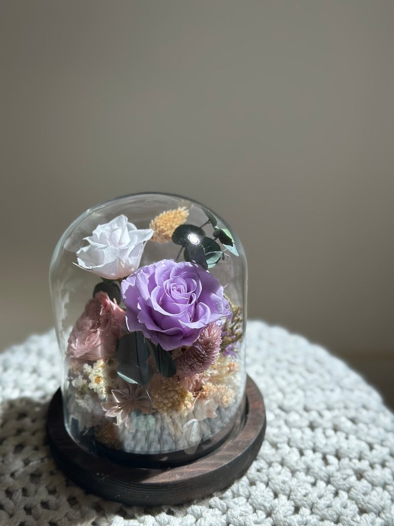 浪漫粉永生玫瑰花花玻璃罩 母親節禮物 情人節禮物 - 乾燥花/永生花 - 植物．花 