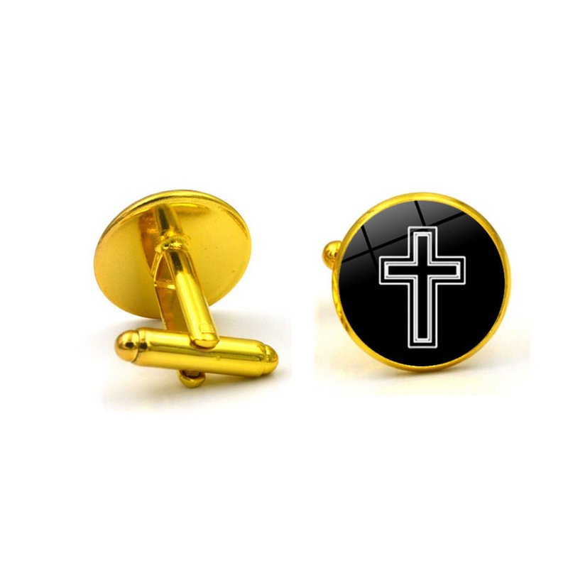 十字架金邊袖扣 Gold Cross Cufflinks KC10162 ** 附送贈品 ** - 袖扣 - 其他金屬 金色